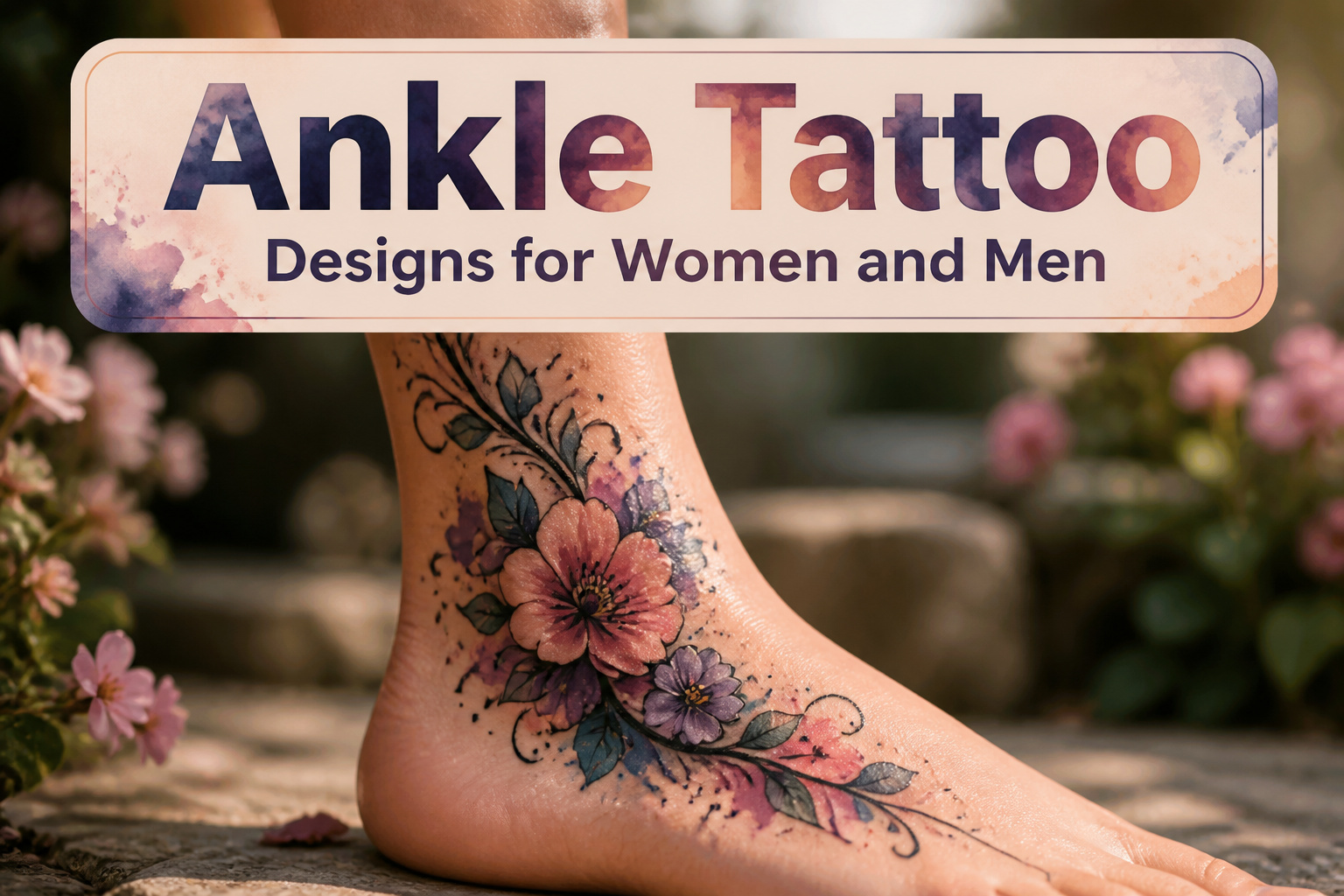 A display of various ankle tattoo designs in different styles.