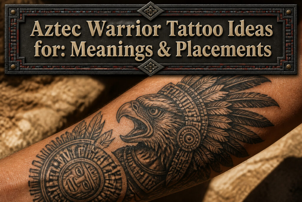Various Aztec warrior tattoos with different designs and details.