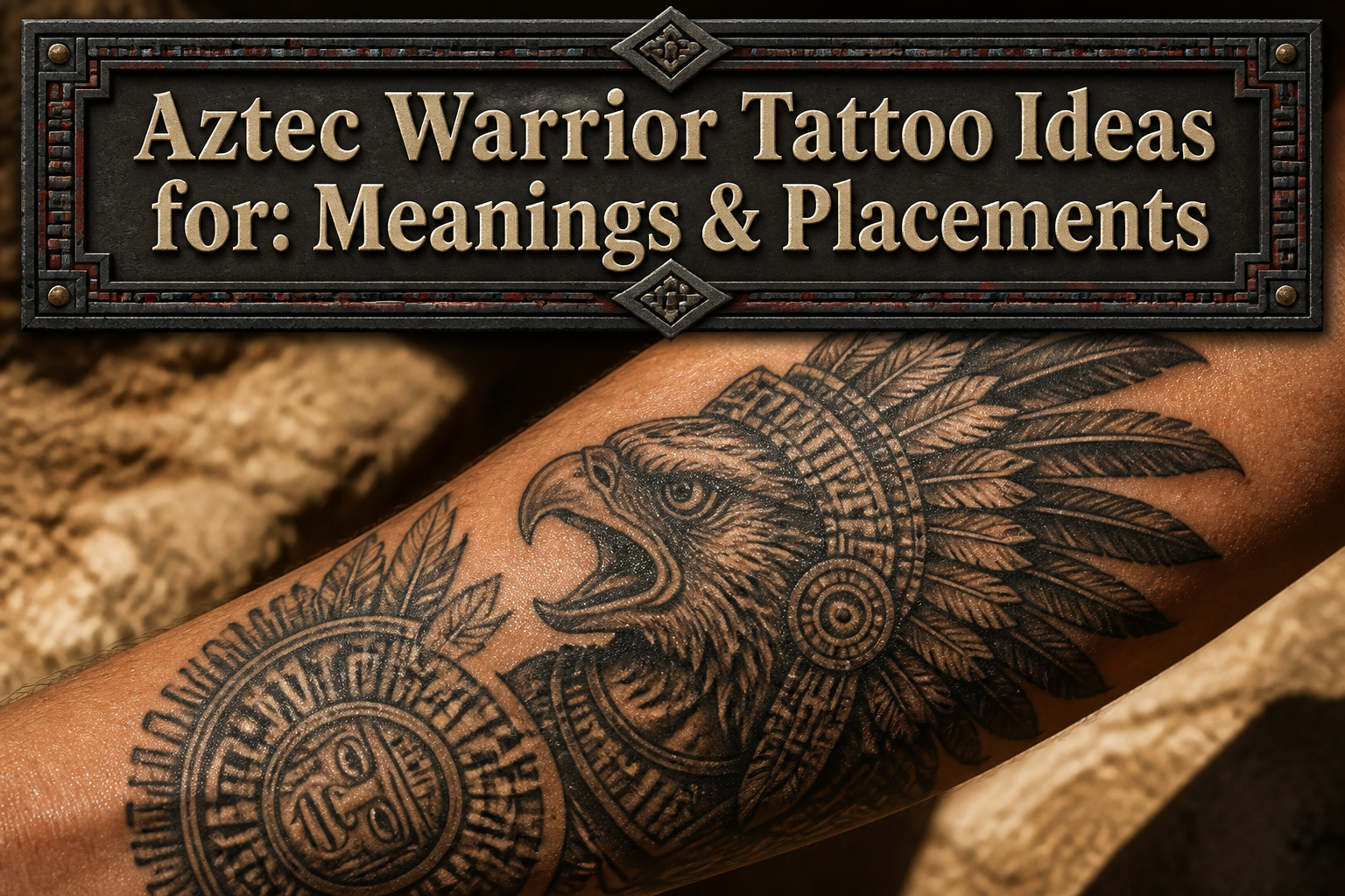Various Aztec warrior tattoos with different designs and details.