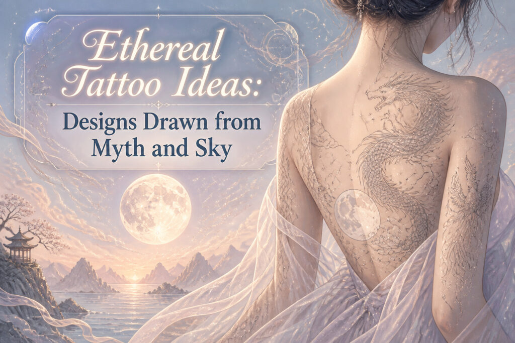 Various ethereal tattoo designs featuring mythical and natural elements.