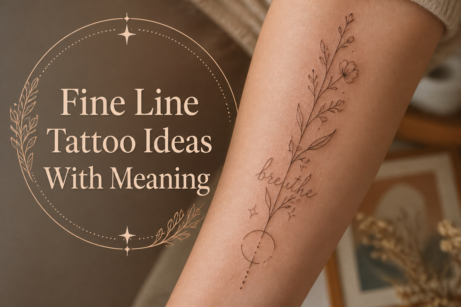 A collection of fine line tattoos with various designs and styles.