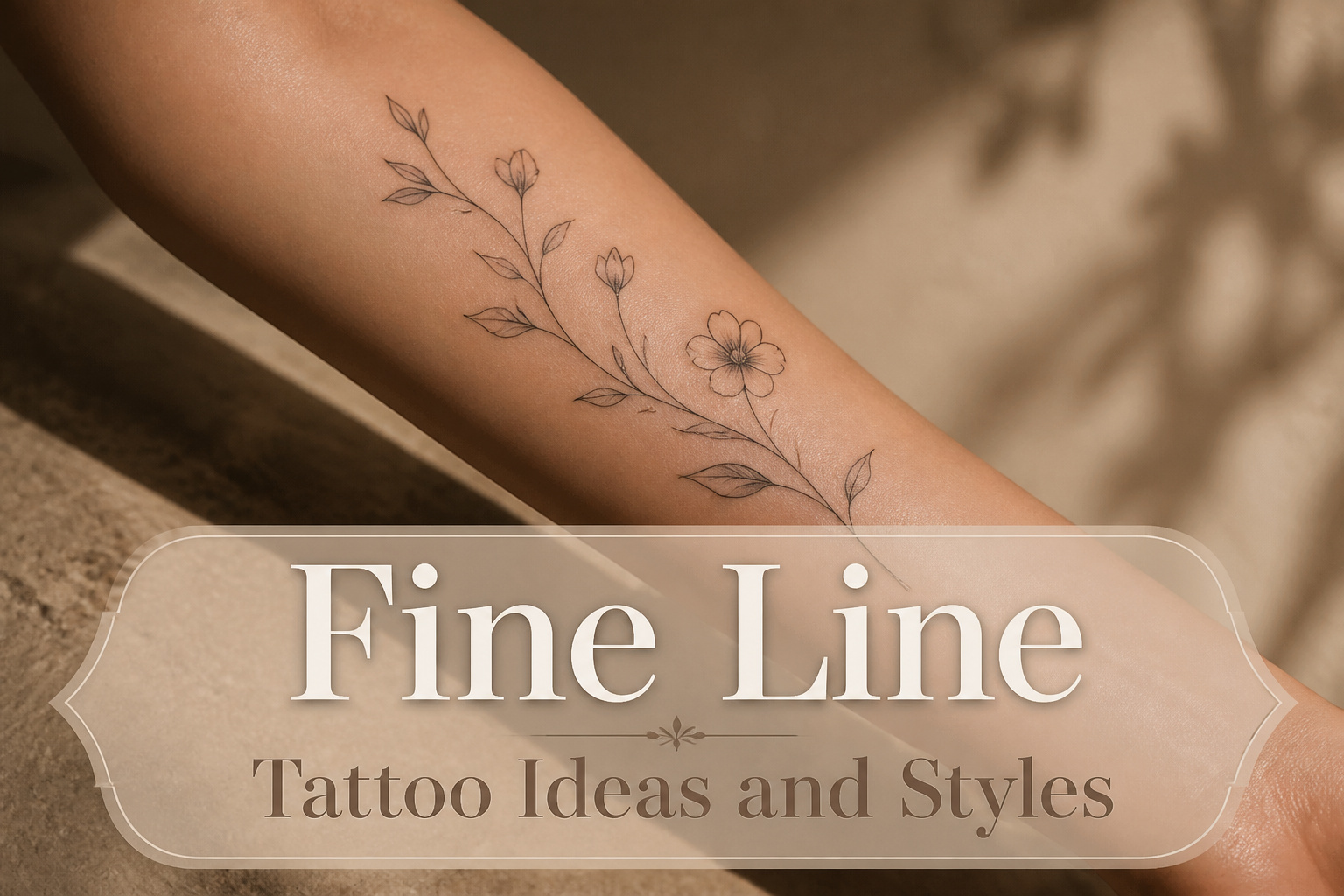 Various fine line tattoos displayed on skin in different styles.