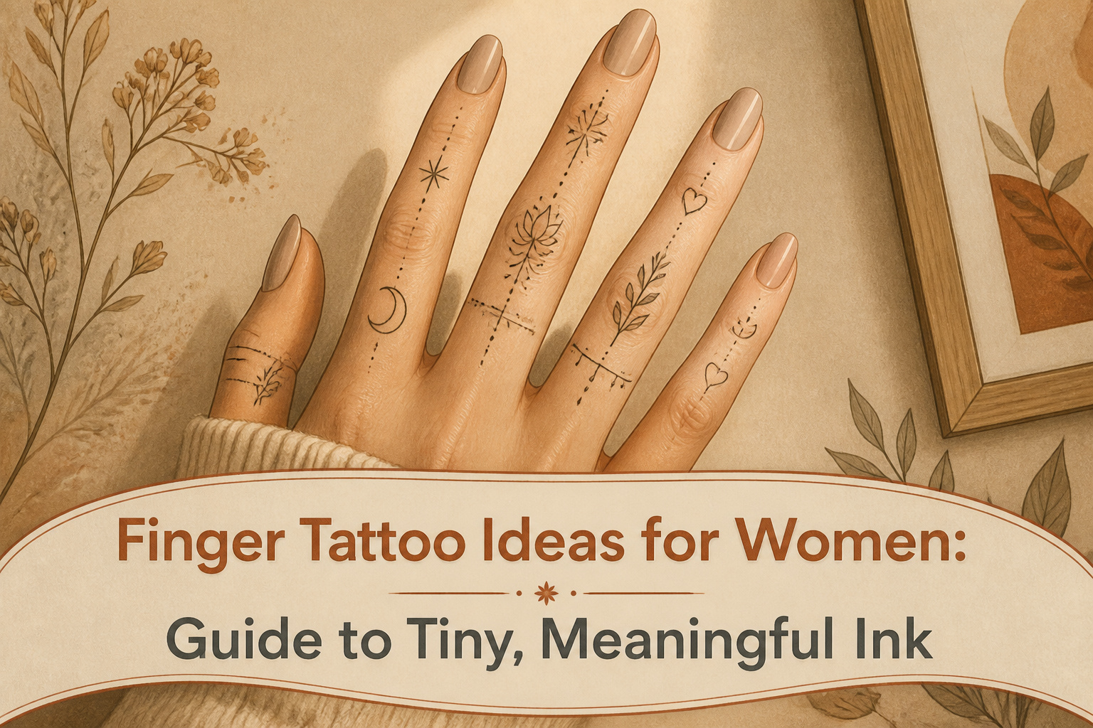 Various finger tattoos displayed on fingers, highlighting different designs.