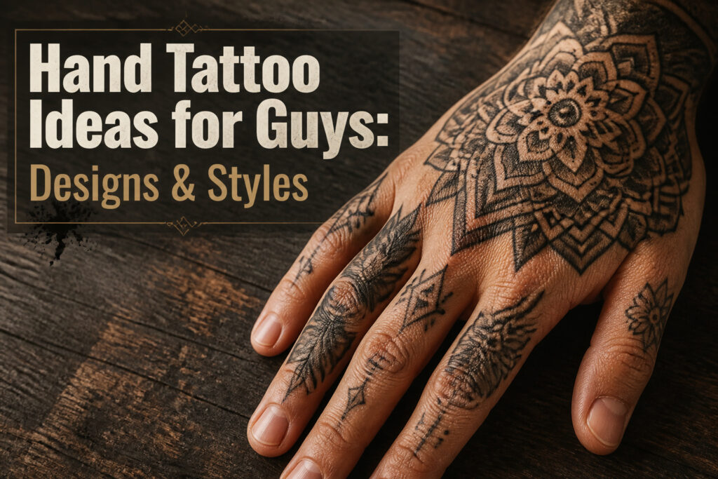 Various hand tattoos displayed on different hands with distinct designs.