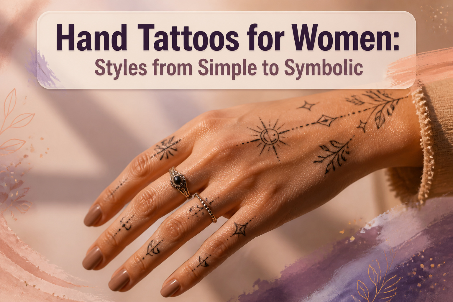 A variety of hand tattoos displayed, featuring different styles and designs.