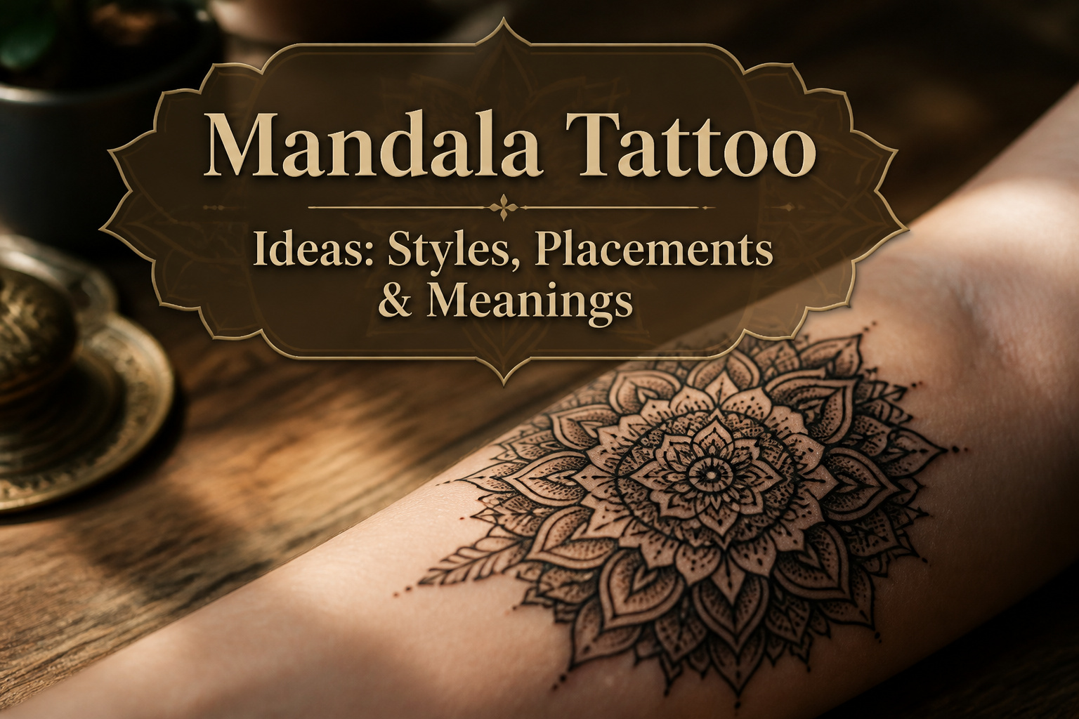 A colorful mandala tattoo with intricate designs and bright colors.