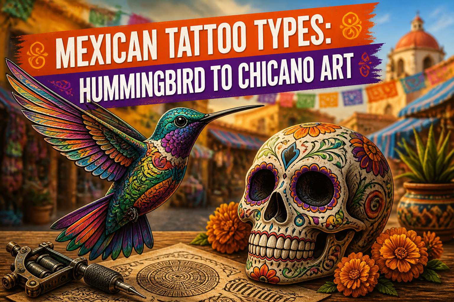 Various Mexican tattoos showcasing different styles and symbols.